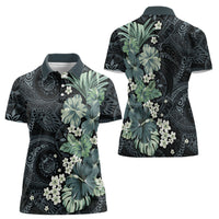 Pauliuli Hawai'i Hibiscus Women Polo Shirt Polynesian Tribal Tattoo Pattern Floral Elements