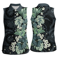 Pauliuli Hawai'i Hibiscus Women Sleeveless Polo Shirt Polynesian Tribal Tattoo Pattern Floral Elements