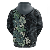 Pauliuli Hawai'i Hibiscus Zip Hoodie Polynesian Tribal Tattoo Pattern Floral Elements
