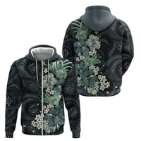 Pauliuli Hawai'i Hibiscus Zip Hoodie Polynesian Tribal Tattoo Pattern Floral Elements