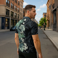 Pauliuli Hawai'i Hibiscus Zipper Polo Shirt Polynesian Tribal Tattoo Pattern Floral Elements