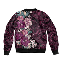 Poni Mama Hawai'i Hibiscus Bomber Jacket Polynesian Tribal Tattoo Pattern Floral Elements