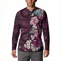 Poni Mama Hawai'i Hibiscus Button Sweatshirt Polynesian Tribal Tattoo Pattern Floral Elements