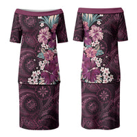 Poni Mama Hawai'i Hibiscus Couples Matching Puletasi and Hawaiian Shirt Polynesian Tribal Tattoo Pattern Floral Elements