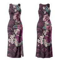 Poni Mama Hawai'i Hibiscus Couples Matching Tank Maxi Dress and Long Sleeve Button Shirt Polynesian Tribal Tattoo Pattern Floral Elements