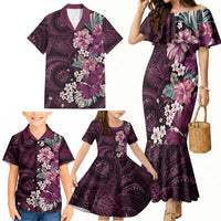 Poni Mama Hawai'i Hibiscus Family Matching Mermaid Dress and Hawaiian Shirt Polynesian Tribal Tattoo Pattern Floral Elements