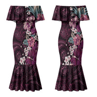 Poni Mama Hawai'i Hibiscus Family Matching Mermaid Dress and Hawaiian Shirt Polynesian Tribal Tattoo Pattern Floral Elements