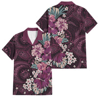 Poni Mama Hawai'i Hibiscus Family Matching Off The Shoulder Long Sleeve Dress and Hawaiian Shirt Polynesian Tribal Tattoo Pattern Floral Elements