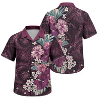 Poni Mama Hawai'i Hibiscus Family Matching Off The Shoulder Long Sleeve Dress and Hawaiian Shirt Polynesian Tribal Tattoo Pattern Floral Elements