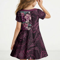 Poni Mama Hawai'i Hibiscus Kid Short Sleeve Dress Polynesian Tribal Tattoo Pattern Floral Elements
