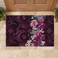 Poni Mama Hawai'i Hibiscus Rubber Doormat Polynesian Tribal Tattoo Pattern Floral Elements