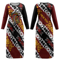 Personalised Papua New Guinea Bird Drum Couples Matching Long Sleeve Bodycon Dress and Hawaiian Shirt Papuan Batik Motif