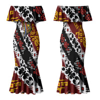 Personalised Papua New Guinea Bird Drum Couples Matching Mermaid Dress and Long Sleeve Button Shirt Papuan Batik Motif