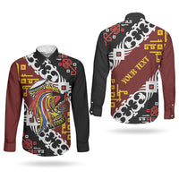 Personalised Papua New Guinea Bird Drum Couples Matching Off The Shoulder Long Sleeve Dress and Long Sleeve Button Shirt Papuan Batik Motif