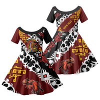Personalised Papua New Guinea Bird Drum Family Matching Short Sleeve Bodycon Dress and Hawaiian Shirt Papuan Batik Motif