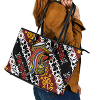 Papua New Guinea Bird Drum Leather Tote Bag Papuan Batik Motif