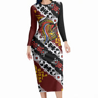 Personalised Papua New Guinea Bird Drum Long Sleeve Bodycon Dress Papuan Batik Motif