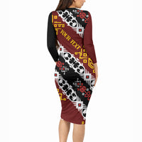 Personalised Papua New Guinea Bird Drum Long Sleeve Bodycon Dress Papuan Batik Motif