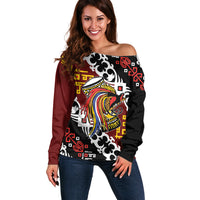 Personalised Papua New Guinea Bird Drum Off Shoulder Sweater Papuan Batik Motif