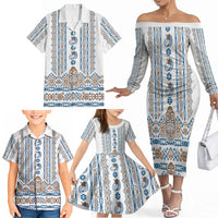 Personalised Papua New Guinea Bird Ethnic Family Matching Off The Shoulder Long Sleeve Dress and Hawaiian Shirt Papuan Batik Inspired Pattern