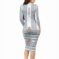 Personalised Papua New Guinea Bird Ethnic Long Sleeve Bodycon Dress Papuan Batik Inspired Pattern