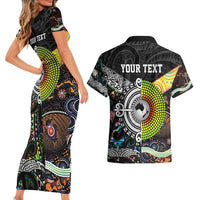 Personalised New Zealand and Australia Couples Matching Short Sleeve Bodycon Dress and Hawaiian Shirt Maori Mix Aboriginal Art Style LT9 - Polynesian Pride