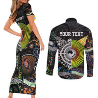 Personalised New Zealand and Australia Couples Matching Short Sleeve Bodycon Dress and Long Sleeve Button Shirt Maori Mix Aboriginal Art Style LT9 - Polynesian Pride