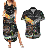 Personalised New Zealand and Australia Couples Matching Summer Maxi Dress and Hawaiian Shirt Maori Mix Aboriginal Art Style LT9 Black - Polynesian Pride