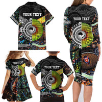 Personalised New Zealand and Australia Family Matching Long Sleeve Bodycon Dress and Hawaiian Shirt Maori Mix Aboriginal Art Style LT9 - Polynesian Pride