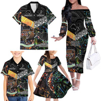 Personalised New Zealand and Australia Family Matching Off The Shoulder Long Sleeve Dress and Hawaiian Shirt Maori Mix Aboriginal Art Style LT9 - Polynesian Pride