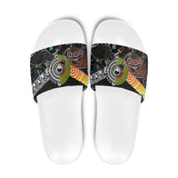 Australia New Zealand Personalised Slide Sandals Maori Aboriginal Art Style LT9 Black - Polynesian Pride