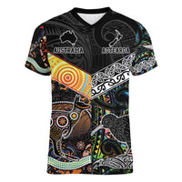 New Zealand and Australia Women V-Neck T-Shirt Maori Mix Aboriginal Art Style