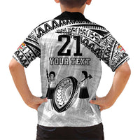 Custom Fiji Rugby Pacific Family Matching Short Sleeve Bodycon Dress and Hawaiian Shirt Polynesian Palm Tattoo LT9 - Polynesian Pride