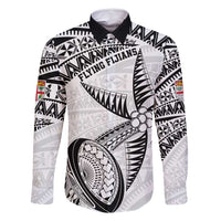 Custom Fiji Rugby Pacific Family Matching Summer Maxi Dress and Hawaiian Shirt Polynesian Palm Tattoo LT9 Dad's Shirt - Long Sleeve White - Polynesian Pride