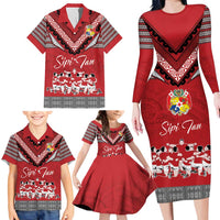 Personalised Tonga Rugby Pacific Family Matching Long Sleeve Bodycon Dress and Hawaiian Shirt Ikale Tahi Sipi Tau LT9 - Polynesian Pride