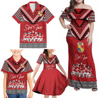 Personalised Tonga Rugby Pacific Family Matching Off Shoulder Maxi Dress and Hawaiian Shirt Ikale Tahi Sipi Tau LT9 - Polynesian Pride