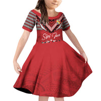 Personalised Tonga Rugby Pacific Family Matching Off Shoulder Short Dress and Hawaiian Shirt Ikale Tahi Sipi Tau LT9 Daughter's Dress Red - Polynesian Pride