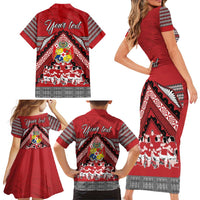 Personalised Tonga Rugby Pacific Family Matching Short Sleeve Bodycon Dress and Hawaiian Shirt Ikale Tahi Sipi Tau LT9 - Polynesian Pride