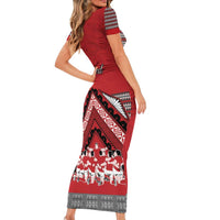 Personalised Tonga Rugby Pacific Family Matching Short Sleeve Bodycon Dress and Hawaiian Shirt Ikale Tahi Sipi Tau LT9 - Polynesian Pride