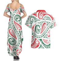 New Zealand Kowhaiwhai Christmas Couples Matching Summer Maxi Dress and Hawaiian Shirt Traditional Maori Koru Pattern - Polynesian Pride