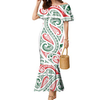 New Zealand Kowhaiwhai Christmas Family Matching Mermaid Dress and Hawaiian Shirt Traditional Maori Koru Pattern LT9 Mom's Dress White - Polynesian Pride