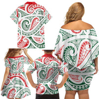 New Zealand Kowhaiwhai Christmas Family Matching Off Shoulder Short Dress and Hawaiian Shirt Traditional Maori Koru Pattern LT9 - Polynesian Pride