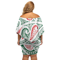 New Zealand Kowhaiwhai Christmas Family Matching Off Shoulder Short Dress and Hawaiian Shirt Traditional Maori Koru Pattern LT9 - Polynesian Pride