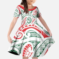 New Zealand Kowhaiwhai Christmas Family Matching Summer Maxi Dress and Hawaiian Shirt Traditional Maori Koru Pattern LT9 Daughter's Dress White - Polynesian Pride