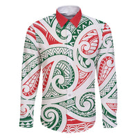 New Zealand Kowhaiwhai Christmas Family Matching Summer Maxi Dress and Hawaiian Shirt Traditional Maori Koru Pattern LT9 Dad's Shirt - Long Sleeve White - Polynesian Pride