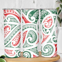 New Zealand Kowhaiwhai Christmas Skinny Tumbler Traditional Maori Koru Pattern LT9 - Polynesian Pride