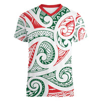 New Zealand Kowhaiwhai Christmas Women V-Neck T-Shirt Traditional Maori Koru Pattern LT9 Female White - Polynesian Pride