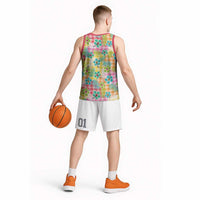 Hawaiian Palaka Basketball Jersey Hibiscus Palm Leaf Pattern - Polynesian Pride
