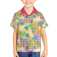 Hawaiian Palaka Family Matching Off The Shoulder Long Sleeve Dress and Hawaiian Shirt Hibiscus Palm Leaf Pattern - Polynesian Pride