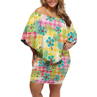 Hawaiian Palaka Family Matching Off Shoulder Short Dress and Hawaiian Shirt Hibiscus Palm Leaf Pattern - Polynesian Pride